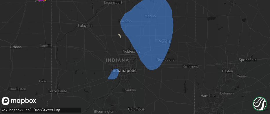 Hail map in Fishers, IN on July 27, 2026