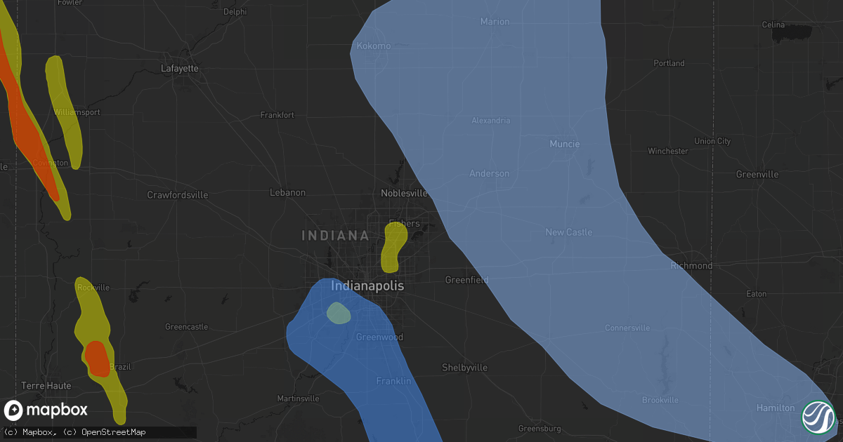 Hail map in Fishers, IN on July 27, 2026