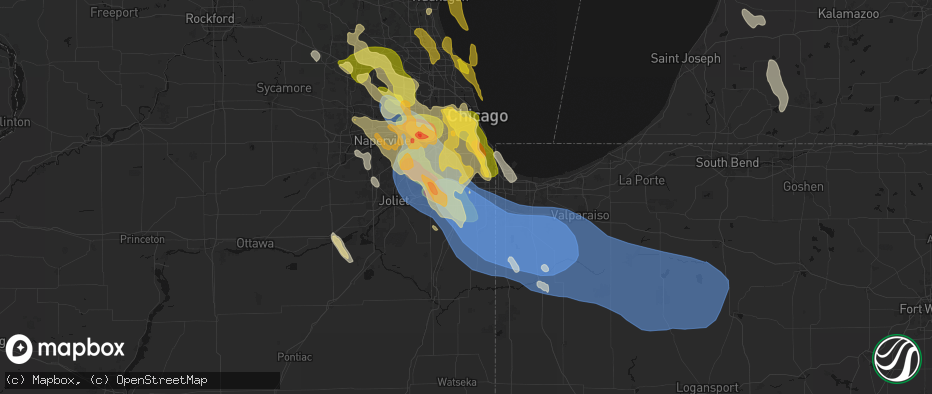 Hail map in Flossmoor, IL on July 27, 2026