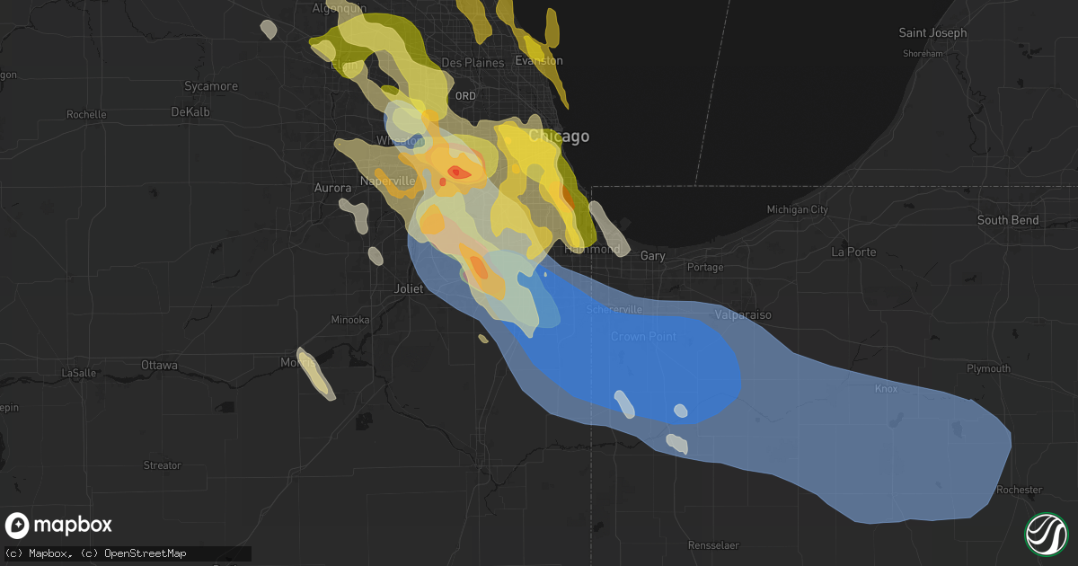 Hail map in Flossmoor, IL on July 27, 2026