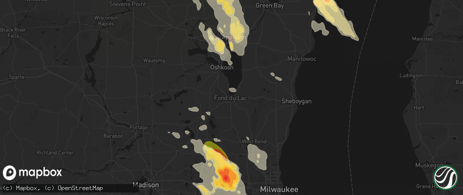 Hail map in Fond Du Lac, WI on July 27, 2026