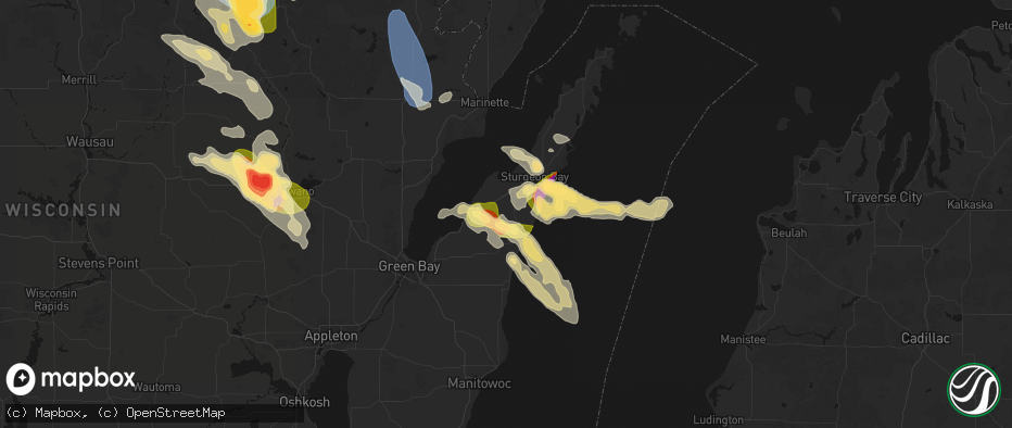 Hail map in Forestville, WI on July 27, 2026