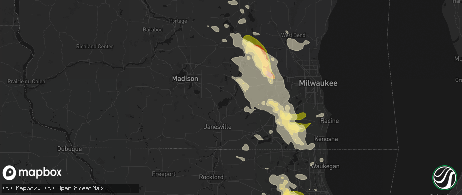 Hail map in Fort Atkinson, WI on July 27, 2026