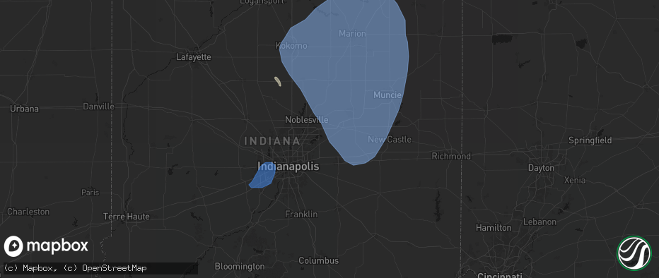 Hail map in Fortville, IN on July 27, 2026