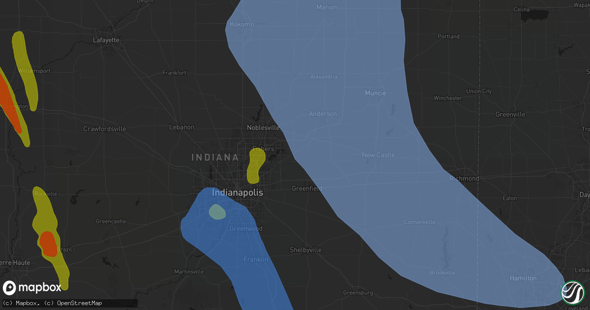 Hail map in Fortville, IN on July 27, 2026