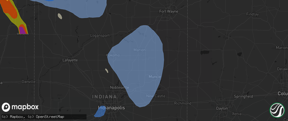 Hail map in Fowlerton, IN on July 27, 2026