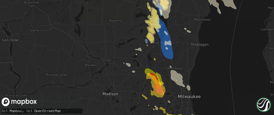 Hail map in Fox Lake, WI on July 27, 2026