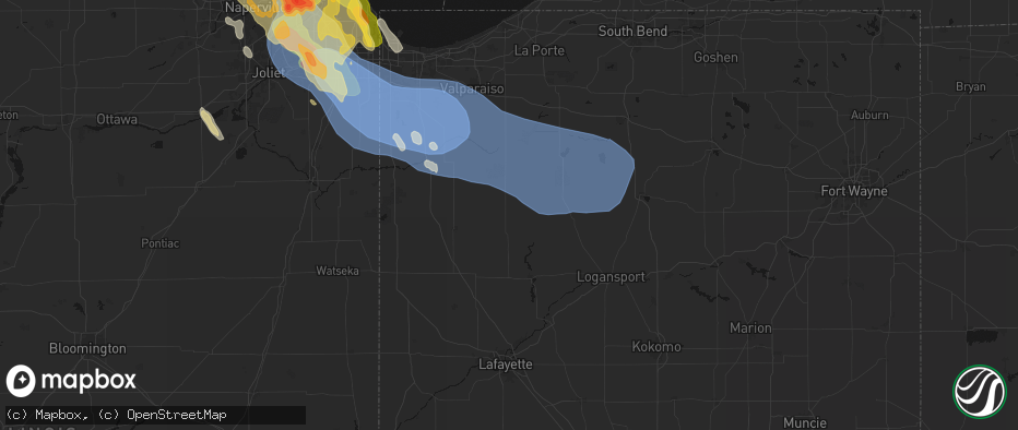 Hail map in Francesville, IN on July 27, 2026