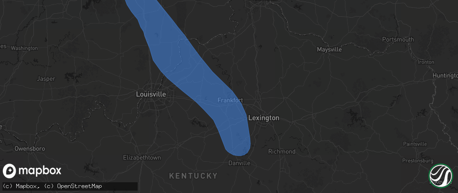 Hail map in Frankfort, KY on July 27, 2026