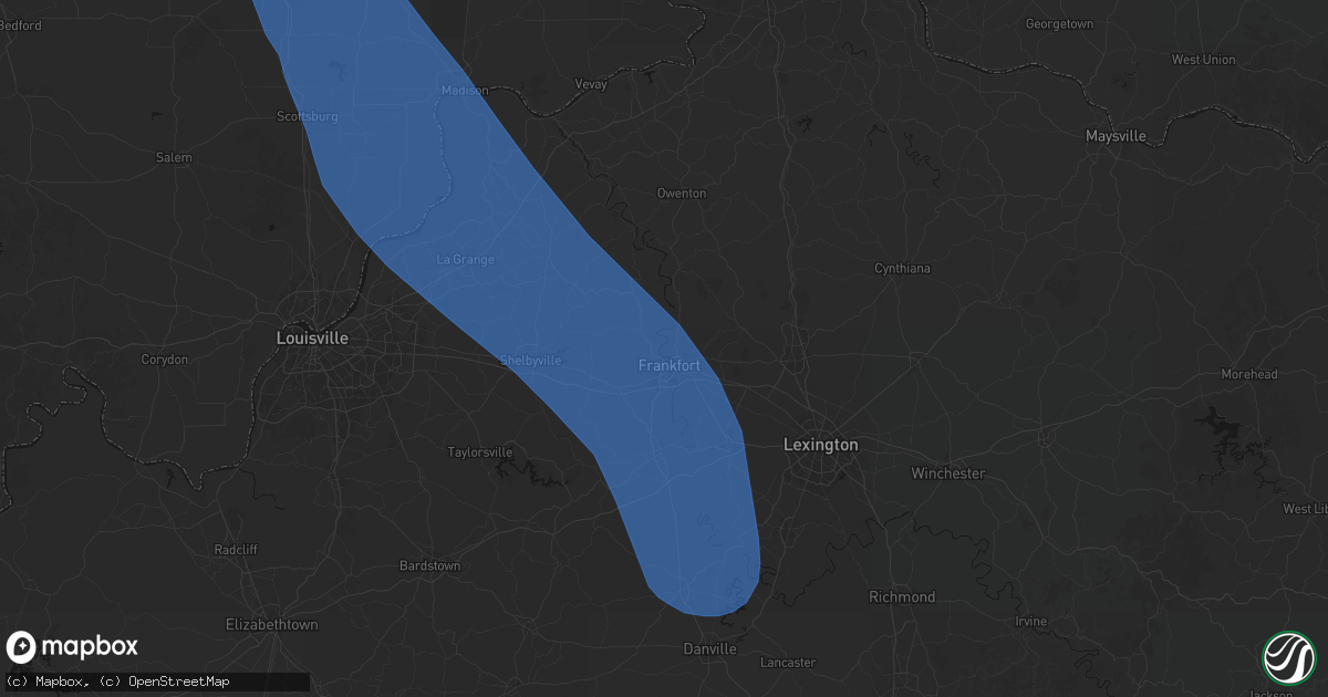 Hail map in Frankfort, KY on July 27, 2026