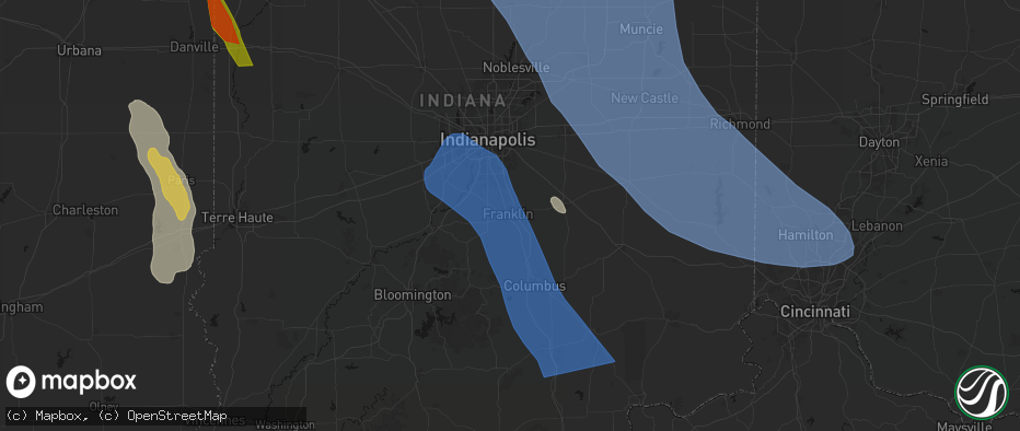 Hail map in Franklin, IN on July 27, 2026