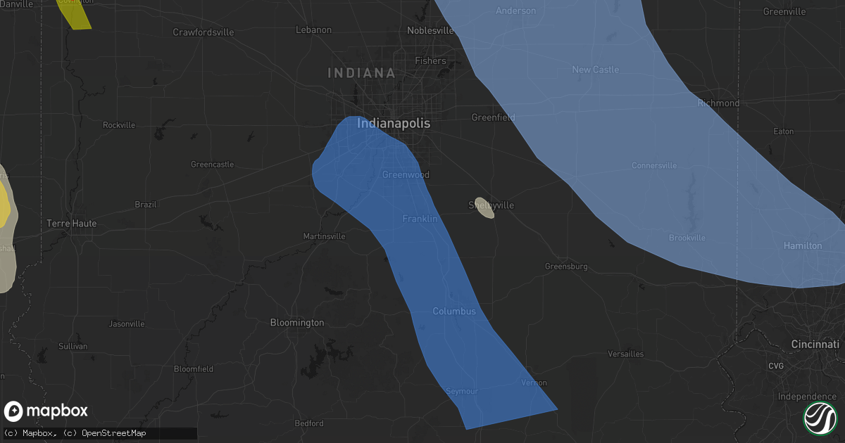 Hail map in Franklin, IN on July 27, 2026