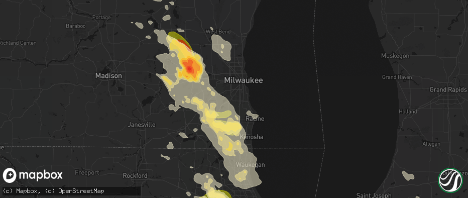 Hail map in Franklin, WI on July 27, 2026