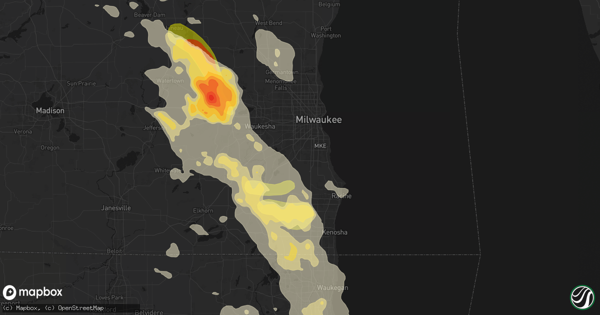Hail map in Franklin, WI on July 27, 2026