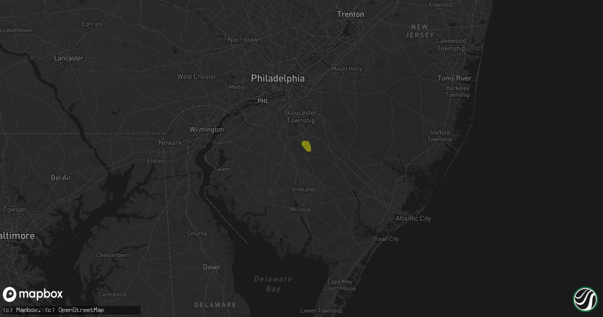 Hail map in Franklinville, NJ on July 27, 2026