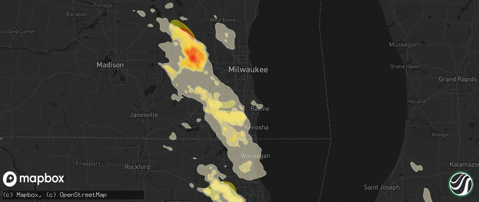 Hail map in Franksville, WI on July 27, 2026