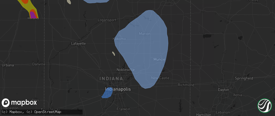Hail map in Frankton, IN on July 27, 2026