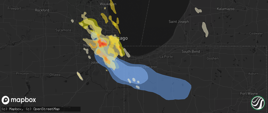 Hail map in Gary, IN on July 27, 2026