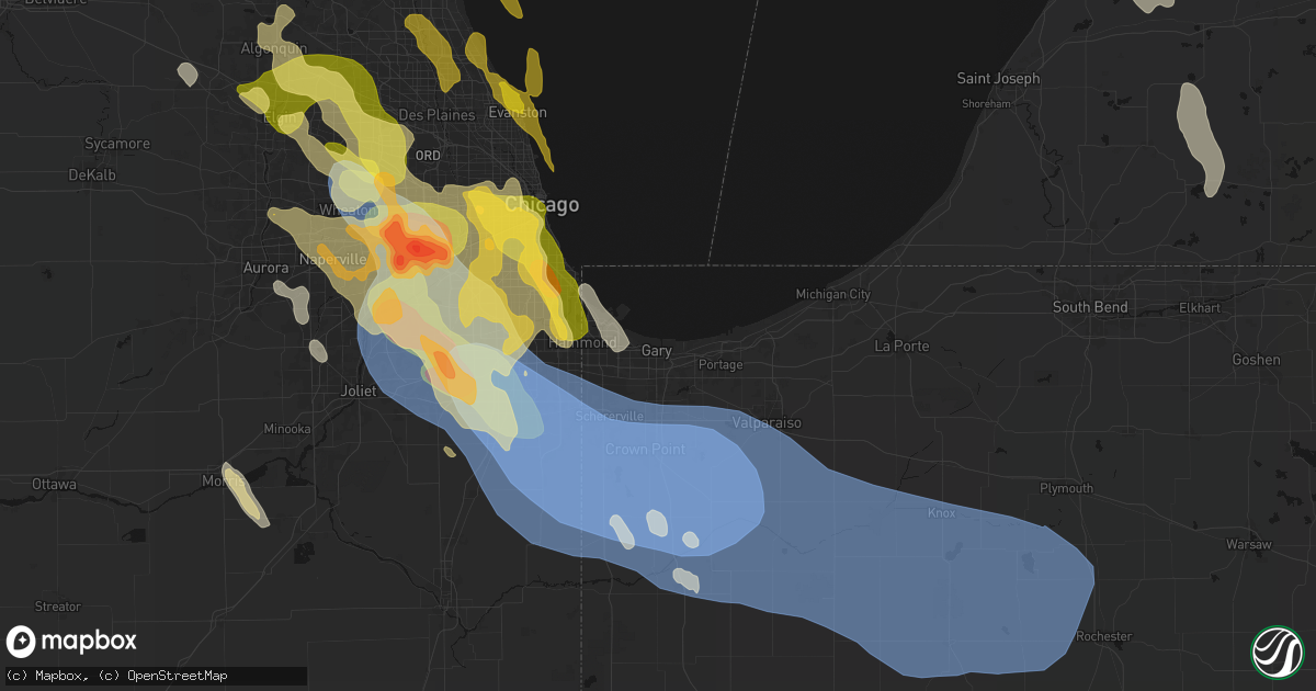Hail map in Gary, IN on July 27, 2026