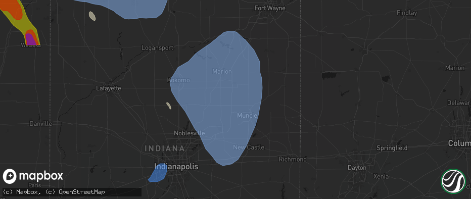 Hail map in Gaston, IN on July 27, 2026