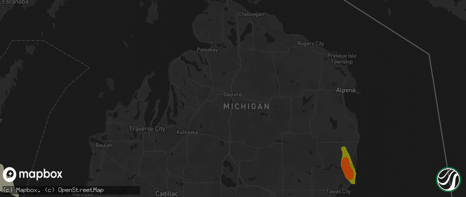 Hail map in Gaylord, MI on July 27, 2026