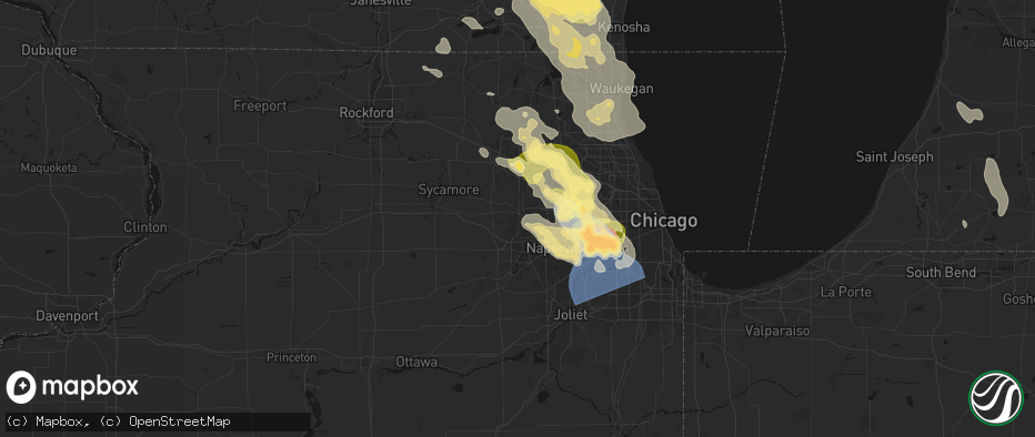Hail map in Geneva, IL on July 27, 2026