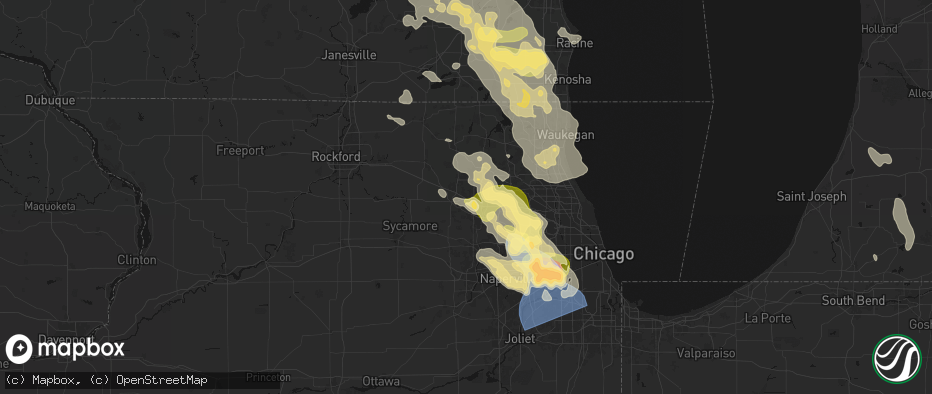 Hail map in Gilberts, IL on July 27, 2026