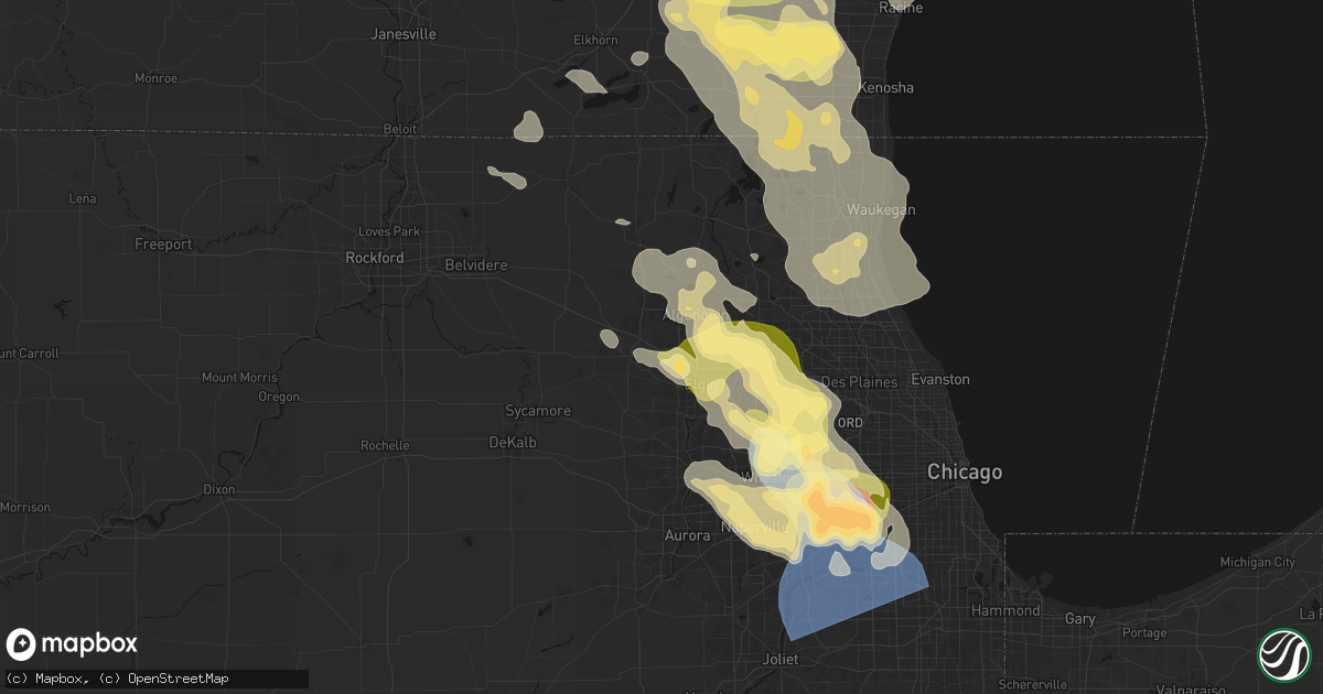 Hail map in Gilberts, IL on July 27, 2026
