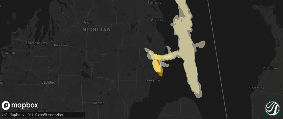 Hail map in Glennie, MI on July 27, 2026