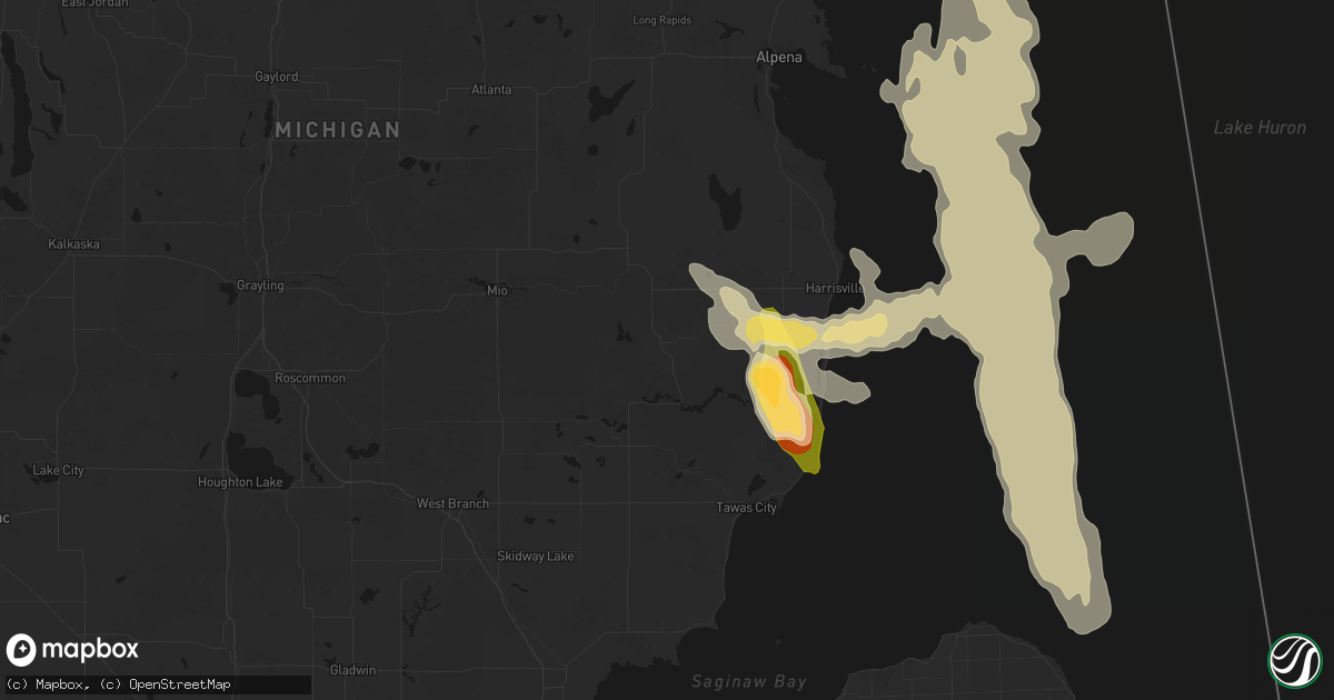 Hail map in Glennie, MI on July 27, 2026