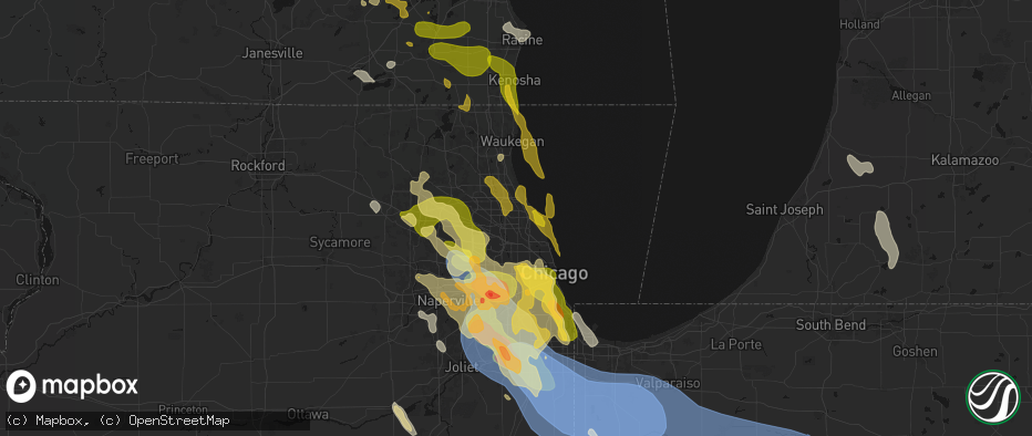 Hail map in Glenview, IL on July 27, 2026