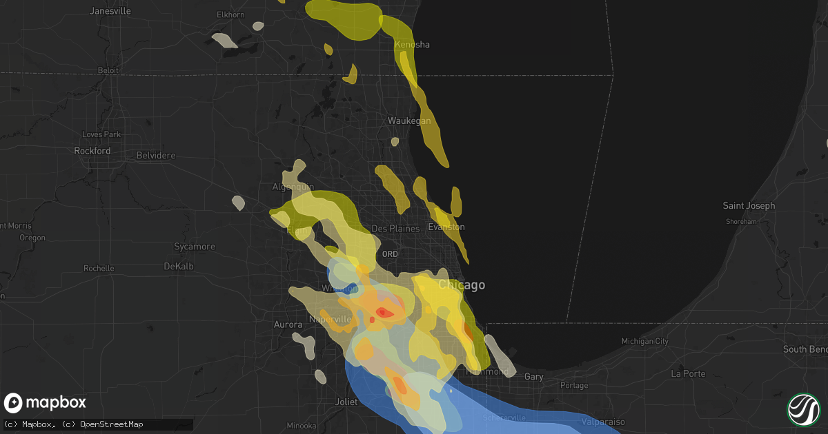 Hail map in Glenview, IL on July 27, 2026