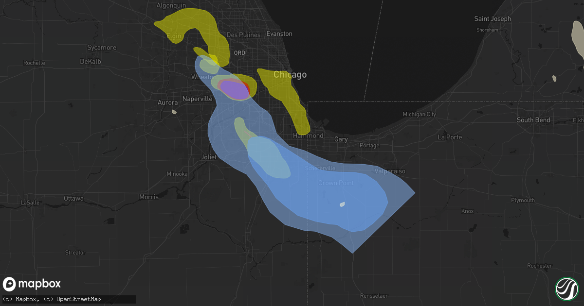 Hail map in Glenwood, IL on July 27, 2026