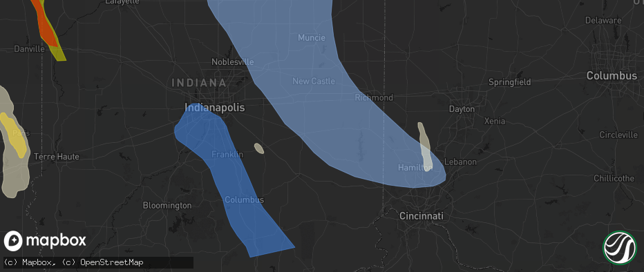 Hail map in Glenwood, IN on July 27, 2026