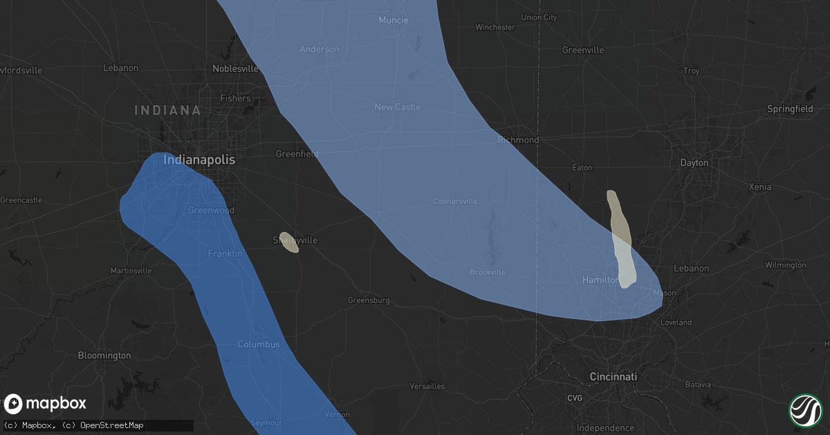 Hail map in Glenwood, IN on July 27, 2026