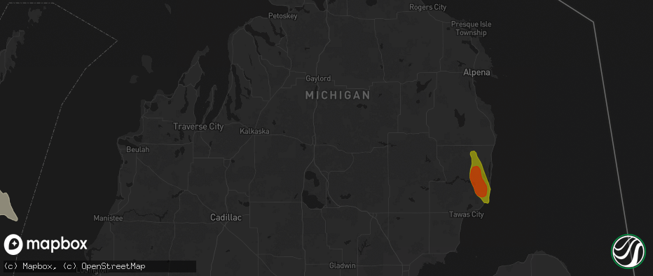 Hail map in Grayling, MI on July 27, 2026
