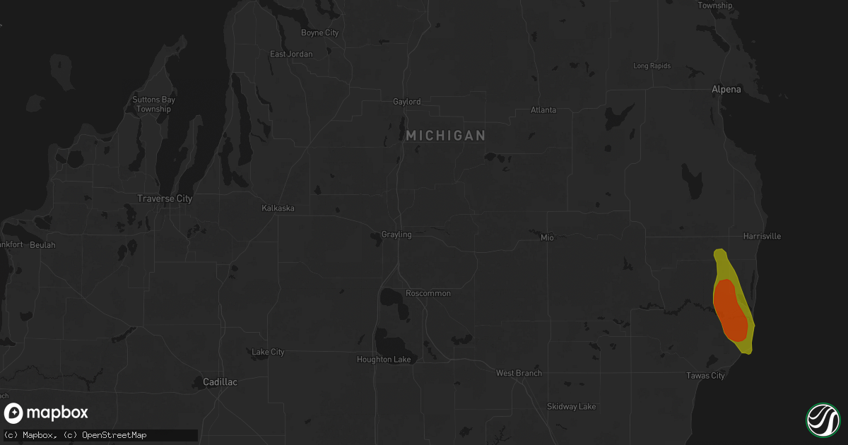 Hail map in Grayling, MI on July 27, 2026