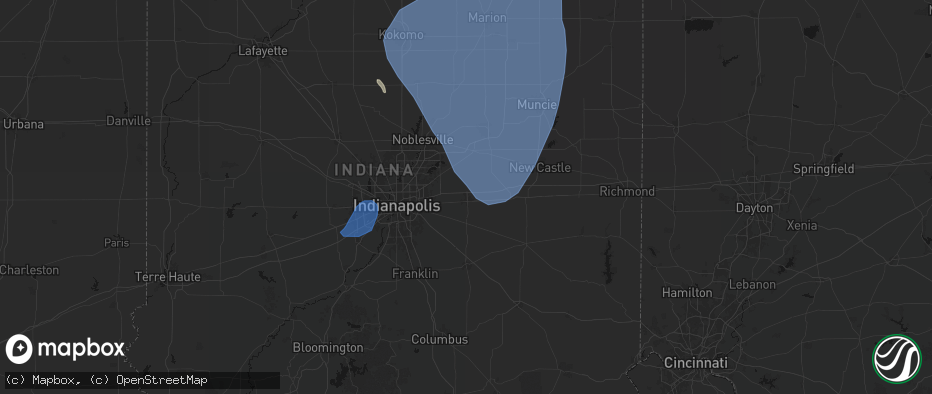 Hail map in Greenfield, IN on July 27, 2026