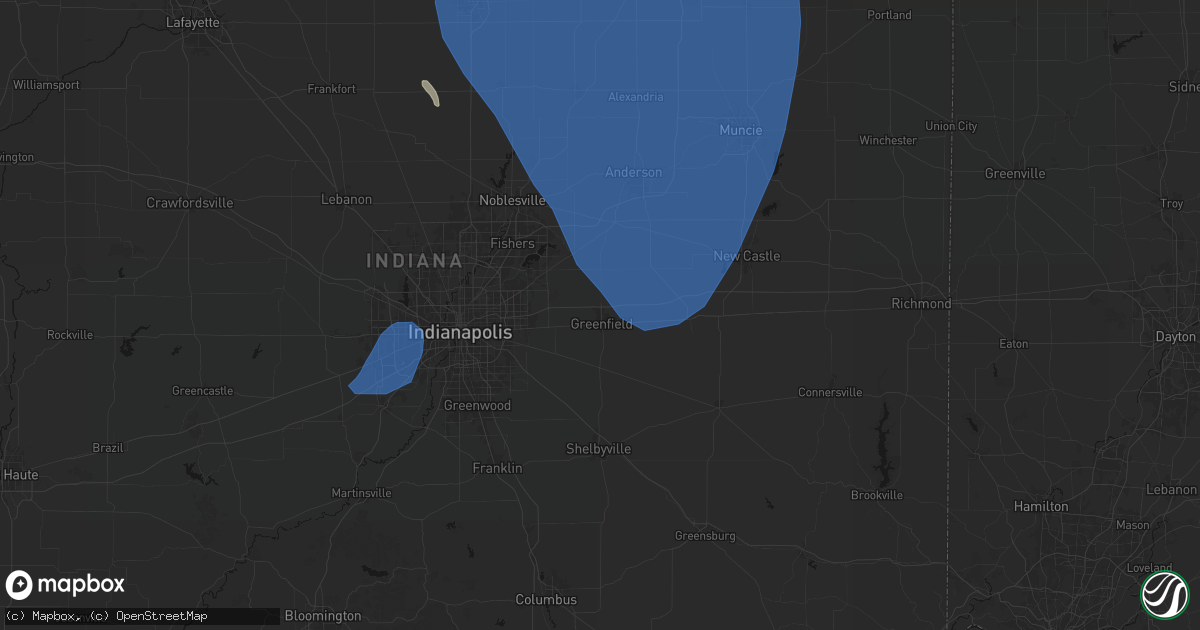 Hail map in Greenfield, IN on July 27, 2026