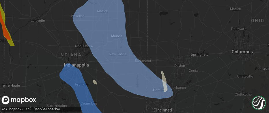 Hail map in Greens Fork, IN on July 27, 2026