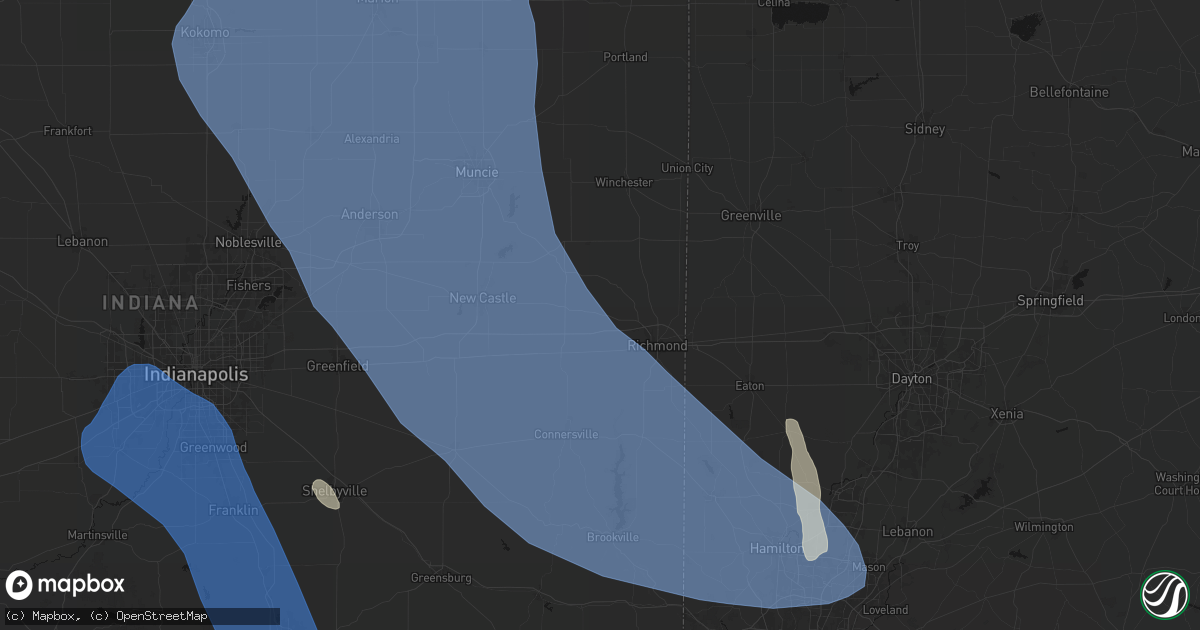 Hail map in Greens Fork, IN on July 27, 2026