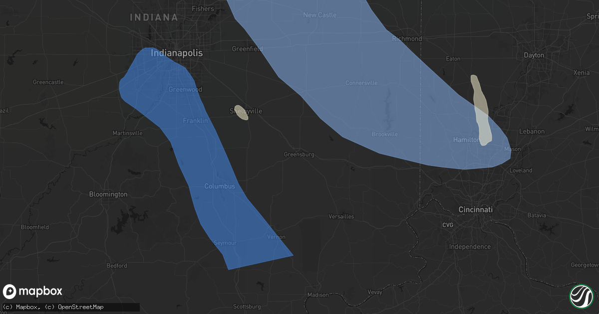 Hail map in Greensburg, IN on July 27, 2026