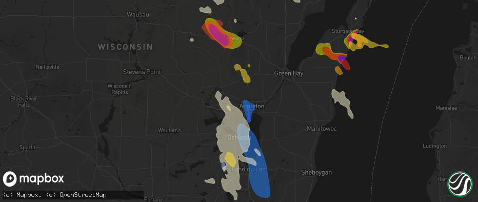 Hail map in Greenville, WI on July 27, 2026