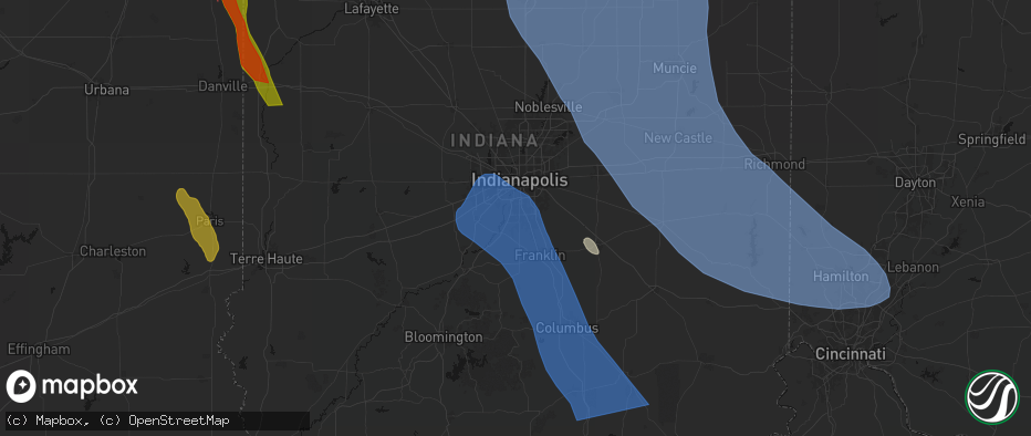 Hail map in Greenwood, IN on July 27, 2026
