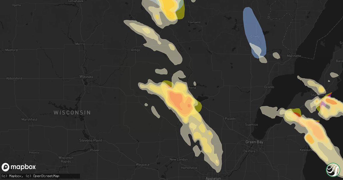 Hail map in Gresham, WI on July 27, 2026