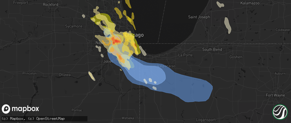 Hail map in Griffith, IN on July 27, 2026