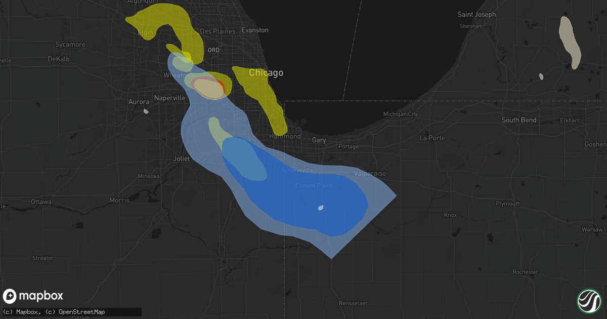 Hail map in Griffith, IN on July 27, 2026
