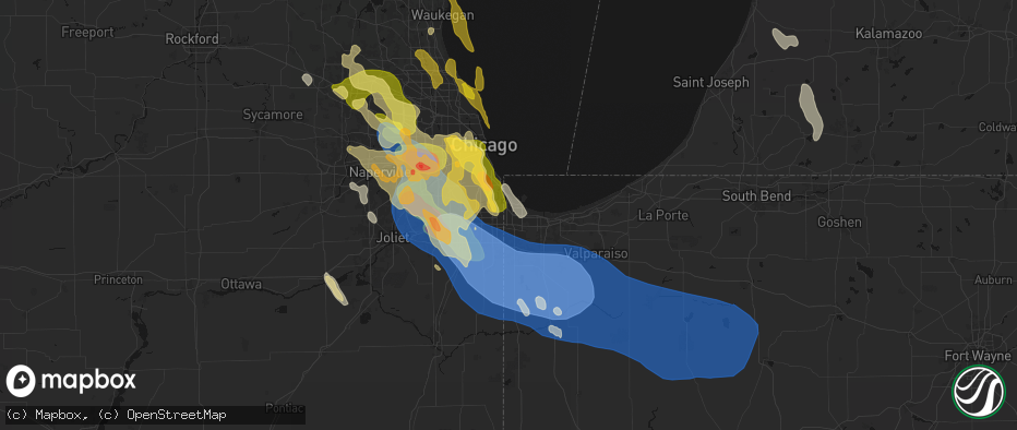 Hail map in Hammond, IN on July 27, 2026