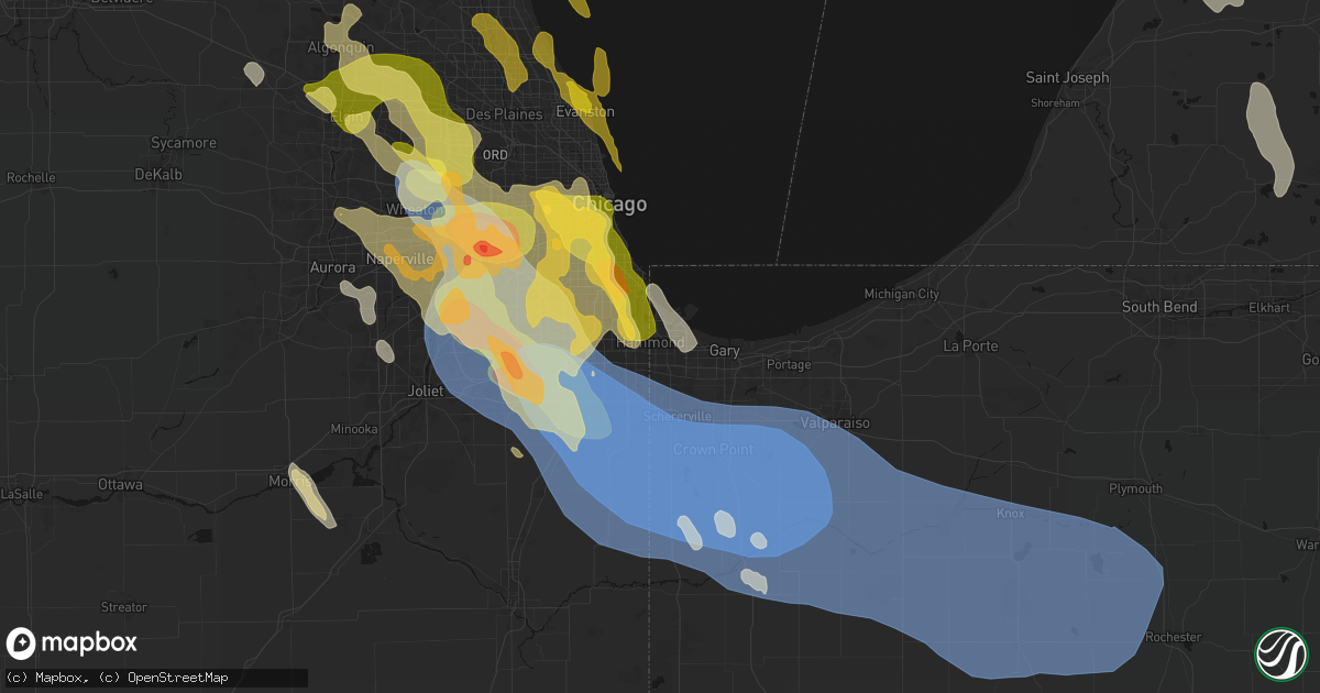 Hail map in Hammond, IN on July 27, 2026