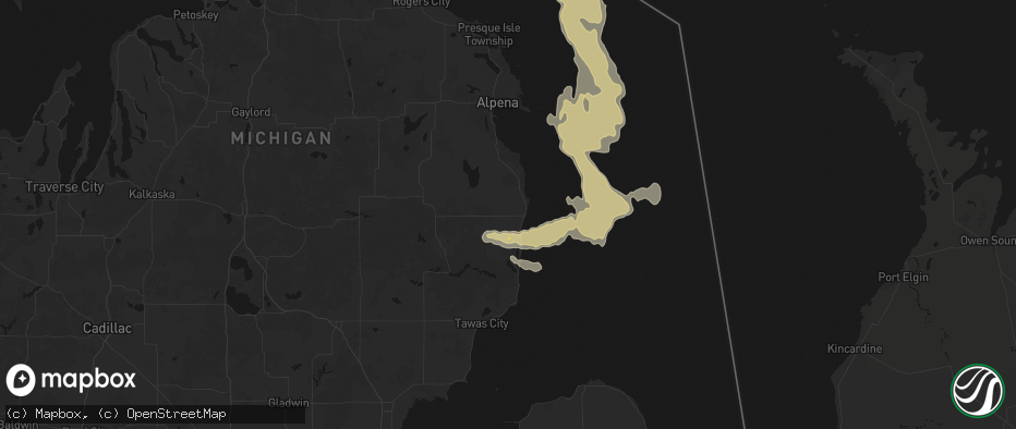 Hail map in Harrisville, MI on July 27, 2026
